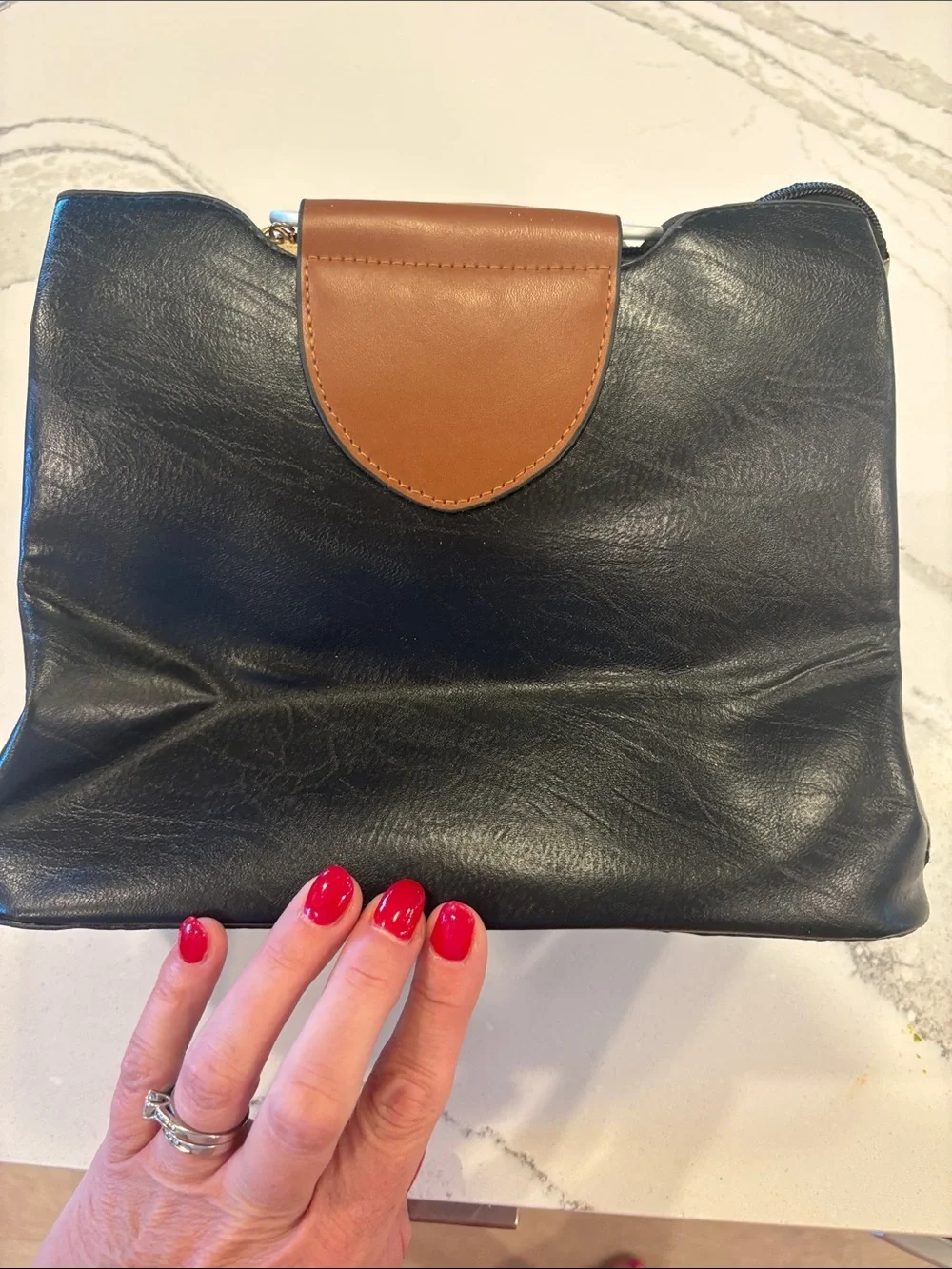Jingshandianshu Black & Brown Top-Handle Leather Tote 10 by 9